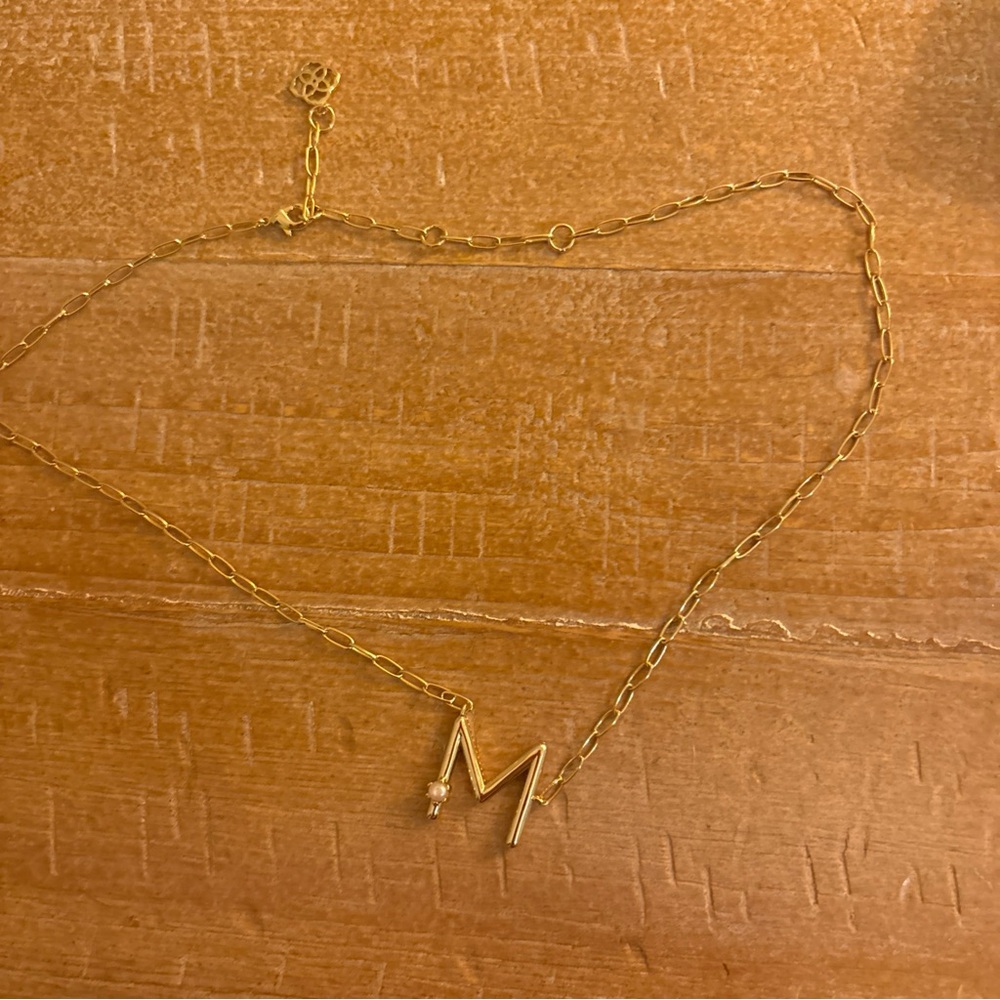 Kendra Scott Gold Letter initial M Pendant Necklace Pearl Box NWT